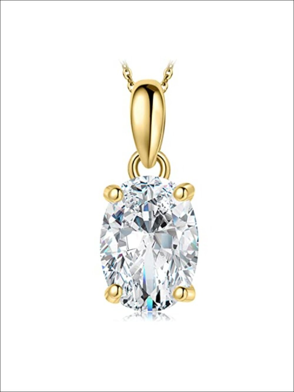Moissanite Solitaire Pendant Necklace 925 Sterling Silver 14K Gold Plated Oval